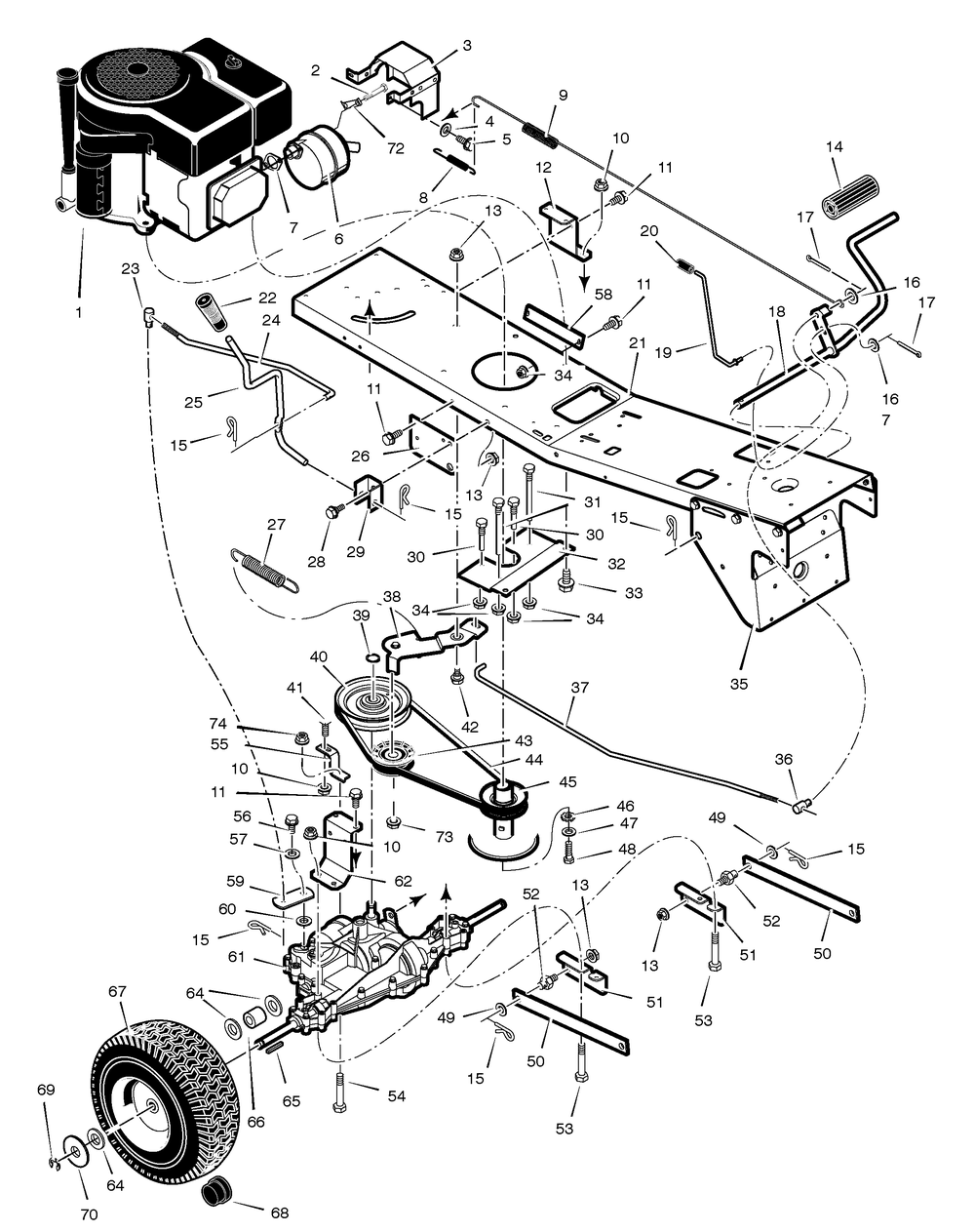 Motion Drive Diagram and Parts List for 309007X8A 2005 Briggs and Stratton Lawn Tractor